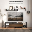 MOBILE TV CON MENSOLA A MURO RIPIANI APERTI E ARMADIETTO IN LEGNO NERO E MARRONE
