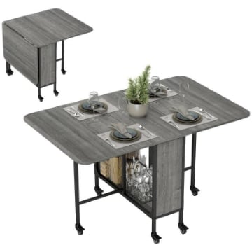 TAVOLO DA PRANZO PIEGHEVOLE PER 6 PERSONE MAX CON RIPIANO, IN LEGNO E METALLO, 130X80X74 CM, GRIGIO