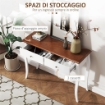 TAVOLO CONSOLLE MODERNO CON 2 CASSETTI IN LEGNO, 100X35X76.5 CM, BIANCO E MARRONE SCURO