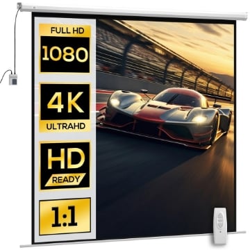 TELO PROIETTORE MOTORIZZATO DA 120" CON TELECOMANDO, IN PLASTICA E METALLO, 236.5X8X236.5 CM, BIANCO
