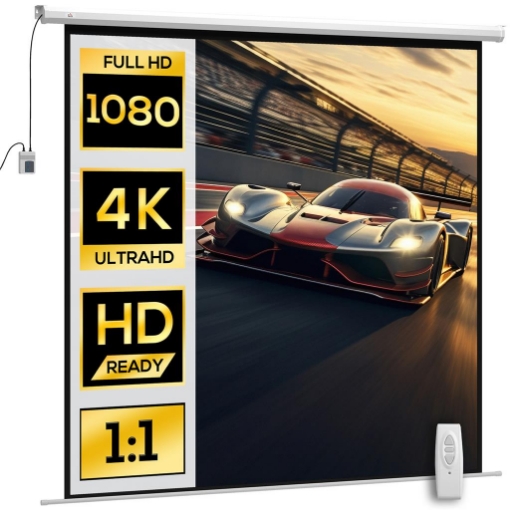 TELO PROIETTORE MOTORIZZATO DA 120" CON TELECOMANDO, IN PLASTICA E METALLO, 236.5X8X236.5 CM, BIANCO