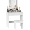 TAVOLO DA TRUCCO CON SPECCHIO 3 RIPIANI 2 CASSETTI E SGABELLO IN LEGNO 75X38X135 CM BIANCO
