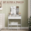 TAVOLO DA TRUCCO CON SPECCHIO 3 RIPIANI 2 CASSETTI E SGABELLO IN LEGNO 75X38X135 CM BIANCO