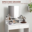 TAVOLO DA TRUCCO CON SPECCHIO 3 RIPIANI 2 CASSETTI E SGABELLO IN LEGNO 75X38X135 CM BIANCO