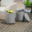 TAVOLINO MULTIUSO CON SECCHIELLO GHIACCIO E COPERCHIO IN CEMENTO E ACCIAIO INOX Ø 37.5X43.5 CM GRIGIO CHIARO