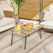 TAVOLINO DA GIARDINO IN RATTAN PE CON PIANO IN VETRO E ACCIAIO 110X60X40 CM LEGNO NATURALE