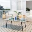 TAVOLINO DA GIARDINO IN RATTAN PE CON PIANO IN VETRO E ACCIAIO 110X60X40 CM LEGNO NATURALE