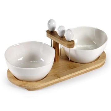 ANTIPASTIERA A 2 CIOTOLE CON PRENDI OLIVE BIANCO 25 X 11 X 12 CM