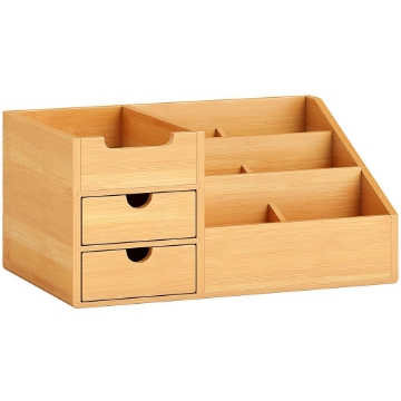 ORGANIZER DA SCRIVANIA IN BAMB¨ CON 2 CASSETTI E 7 SCOMPARTI PORTAOGGETTI, 33X20.5X15.5 CM