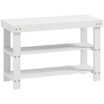 PANCA SCARPIERA BASSA IN BAMBÙ CON 2 RIPIANI A DOGHE E SEDUTA, 70X28X45 CM, BIANCO