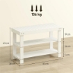 PANCA SCARPIERA BASSA IN BAMBÙ CON 2 RIPIANI A DOGHE E SEDUTA, 70X28X45 CM, BIANCO