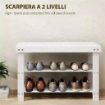 PANCA SCARPIERA BASSA IN BAMBÙ CON 2 RIPIANI A DOGHE E SEDUTA, 70X28X45 CM, BIANCO