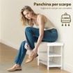 PANCA SCARPIERA BASSA IN BAMBÙ CON 2 RIPIANI A DOGHE E SEDUTA, 70X28X45 CM, BIANCO