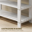 PANCA SCARPIERA BASSA IN BAMBÙ CON 2 RIPIANI A DOGHE E SEDUTA, 70X28X45 CM, BIANCO
