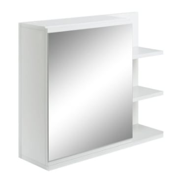SPECCHIERA BAGNO A PARETE CON ANTA E 3 RIPIANI LATERALI IN LEGNO, 60X18X50CM, BIANCO
