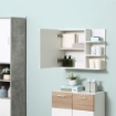 SPECCHIERA BAGNO A PARETE CON ANTA E 3 RIPIANI LATERALI IN LEGNO, 60X18X50CM, BIANCO