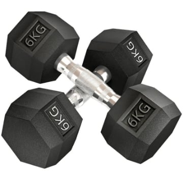 SET DI 2 MANUBRI DA 6 KG ESAGONALI CON PRESA ANTISCIVOLO E RIVESTIMENTO IN GOMMA, NERO