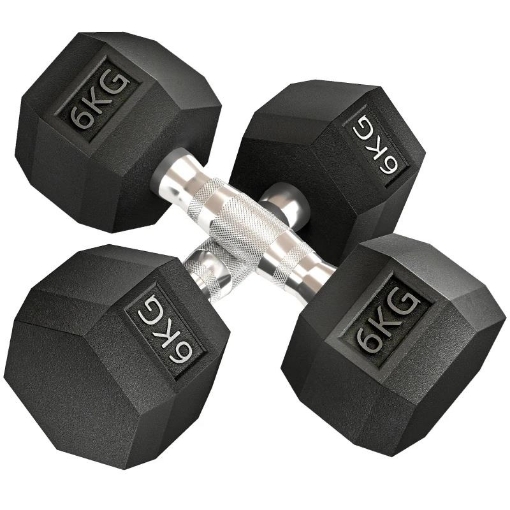 SET DI 2 MANUBRI DA 6 KG ESAGONALI CON PRESA ANTISCIVOLO E RIVESTIMENTO IN GOMMA, NERO