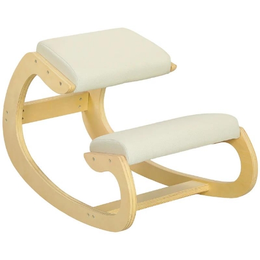 SEDIA ERGONOMICA CPN INGINOCCHIATOIO + MOVIMENTO A DONDOLO, IN TESSUTO EFFETTO LINO E LEGNO DI BETULLA, 55X85X55 CM, CREMA