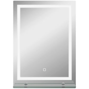 SPECCHIO PER BAGNO A LUCI LED A 3 COLORI REGOLABILI CON MENSOLA IN VETRO 50X12X70 CM ARGENTO