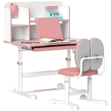 SET SCRIVANIA E SEDIA PER BAMBINI REGOLABILI BANCO SCUOLA CON PIANO INCLINABILE CASSETTO SCAFFALE ROSA