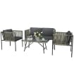 SET SALOTTO DA GIARDINO IN RATTAN CON 2 POLTRONE DIVANETTO 2 POSTI E TAVOLINO DA CAFFÈ IN VETRO GRIGIO