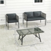 SET SALOTTO DA GIARDINO IN RATTAN CON 2 POLTRONE DIVANETTO 2 POSTI E TAVOLINO DA CAFFÈ IN VETRO GRIGIO