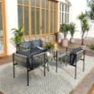 SET SALOTTO DA GIARDINO IN RATTAN CON 2 POLTRONE DIVANETTO 2 POSTI E TAVOLINO DA CAFFÈ IN VETRO GRIGIO