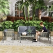 SET SALOTTO DA GIARDINO IN RATTAN CON 2 POLTRONE DIVANETTO 2 POSTI E TAVOLINO DA CAFFÈ IN VETRO GRIGIO