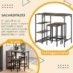 SET TAVOLO ALTO 2 SGABELLI E SCAFFALE STILE INDUSTRIALE METALLO E LEGNO