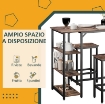 SET TAVOLO ALTO 2 SGABELLI E SCAFFALE STILE INDUSTRIALE METALLO E LEGNO