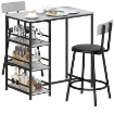 SET DA PRANZO 3 PEZZI CON BANCONE BAR CON RIPIANI E 2 SEDIE ALTE CON SCHIENALE GRIGIO CHIARO