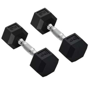 SET DI 2 MANUBRI DA 4 KG ESAGONALI CON PRESA ANTISCIVOLO E RIVESTIMENTO IN GOMMA NERO