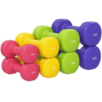 SET 4 MANUBRI ESAGONALI DA 20 KG TOTALI IN ACCIAIO E PU DA 1 A 4KG MULTICOLORE