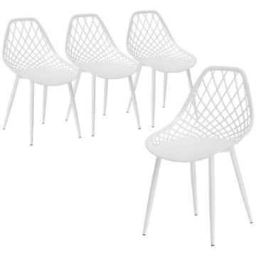 SET 4 SEDIE DA PRANZO MODERNE CON SCHIENALE TRAFORATO IN PLASTICA E GAMBE IN METALLO BIANCO