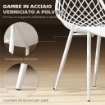 SET 4 SEDIE DA PRANZO MODERNE CON SCHIENALE TRAFORATO IN PLASTICA E GAMBE IN METALLO BIANCO
