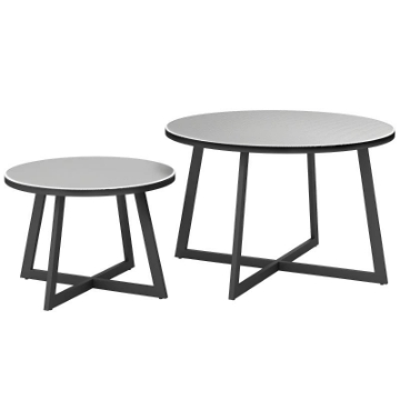 SET 2 TAVOLINI PER ESTERNI CON PIANO IN VETRO TEMPERATO Ø 70X45 CM E Ø 50X35 CM GRIGIO