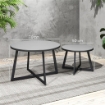 SET 2 TAVOLINI PER ESTERNI CON PIANO IN VETRO TEMPERATO Ø 70X45 CM E Ø 50X35 CM GRIGIO