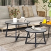 SET 2 TAVOLINI PER ESTERNI CON PIANO IN VETRO TEMPERATO Ø 70X45 CM E Ø 50X35 CM GRIGIO
