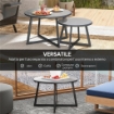 SET 2 TAVOLINI PER ESTERNI CON PIANO IN VETRO TEMPERATO Ø 70X45 CM E Ø 50X35 CM GRIGIO