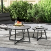 SET 2 TAVOLINI PER ESTERNI CON PIANO IN VETRO TEMPERATO Ø 70X45 CM E Ø 50X35 CM GRIGIO