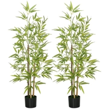 SET 2 PIANTE DI BAMBÙ FINTE DA 120 CM CON VASO Ï15X12 CM IN PEVA PP E METALLO VERDE E NERO