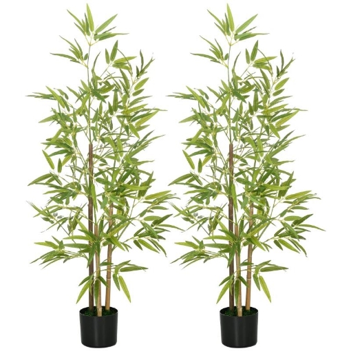 SET 2 PIANTE DI BAMBÙ FINTE DA 120 CM CON VASO Ï15X12 CM IN PEVA PP E METALLO VERDE E NERO