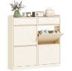 SCARPIERA SLIM IN LEGNO CON 4 CASSETTI A RIBALTA E 2 CASSETTI SCORREVOLI, 98X19.2X95.3 CM, BIANCO