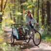 RIMORCHIO BICI PER BAMBINI E PASSEGGINO 2 IN 1 CON CINTURA TASCHE E BANDIERINA BLU