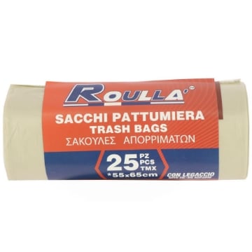 SACCHETTO PATTUMIERA CON LEGACCIO AMBRA 55X65 CM 25PZ 
