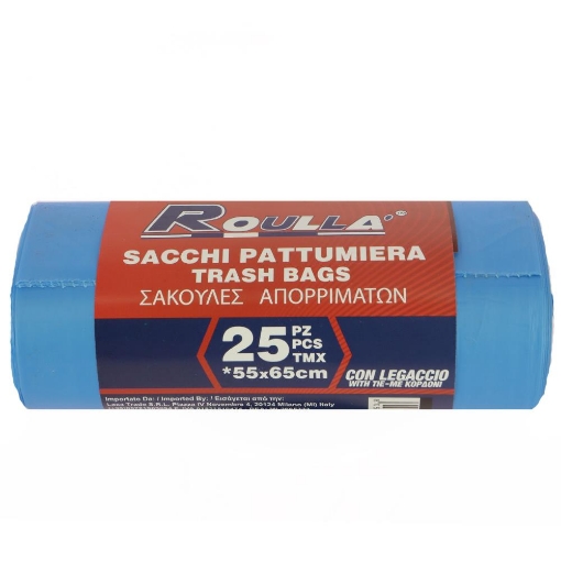 SACCHETTO PATTUMIERA CON LEGACCIO BLUE 55X65 CM 25PZ 
