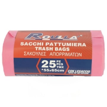 SACCHETTO PATTUMIERA CON LEGACCIO ROSA 55X65 CM 25PZ 