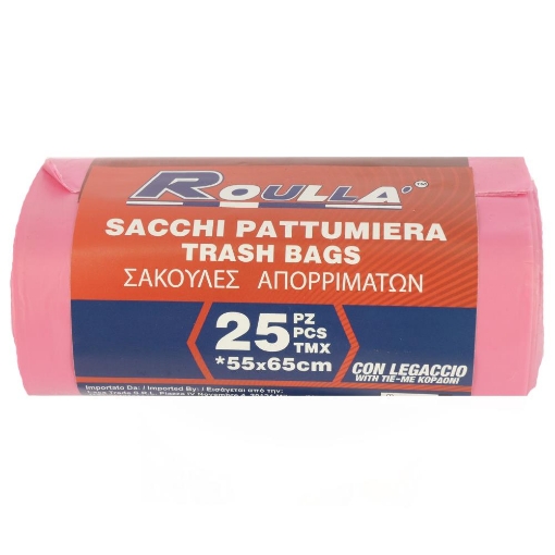 SACCHETTO PATTUMIERA CON LEGACCIO ROSA 55X65 CM 25PZ 