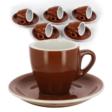SET DA 6 TAZZINE CAFFE' CON PIATTINO MARRONI MOKA 88 CC 6 X 6,5H CM